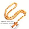 1pc Vintage Wood Rosary Beaded Jesus Cross Wooden Pendant Necklace for Women Men Fashion Religious Jewelry