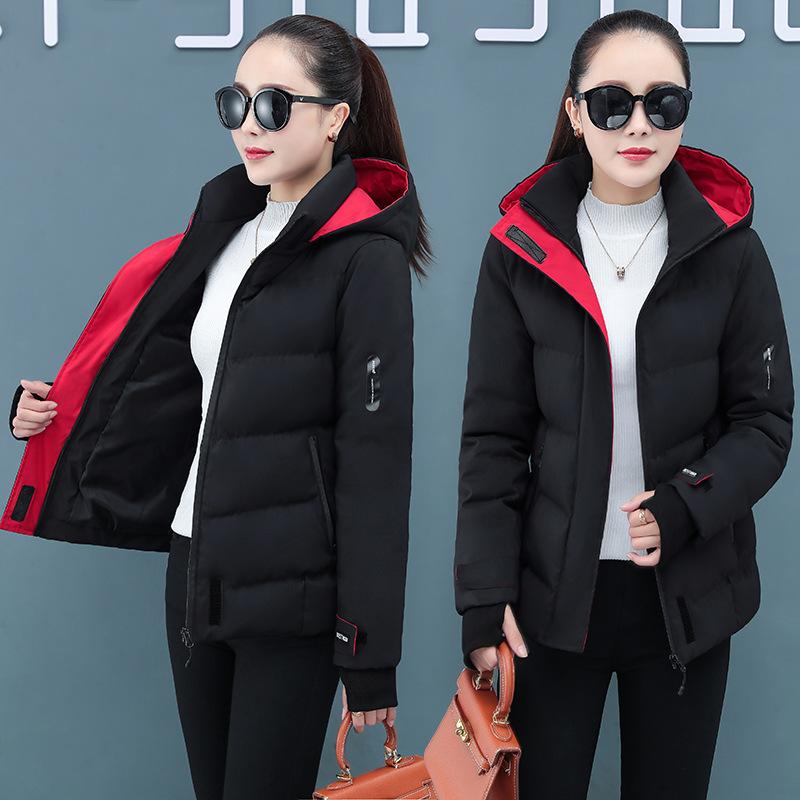 

Женская куртка больших размеров на осень и зиму с утеплителем и капюшоном, короткая повседневная свободная верхняя одежда на молнии M