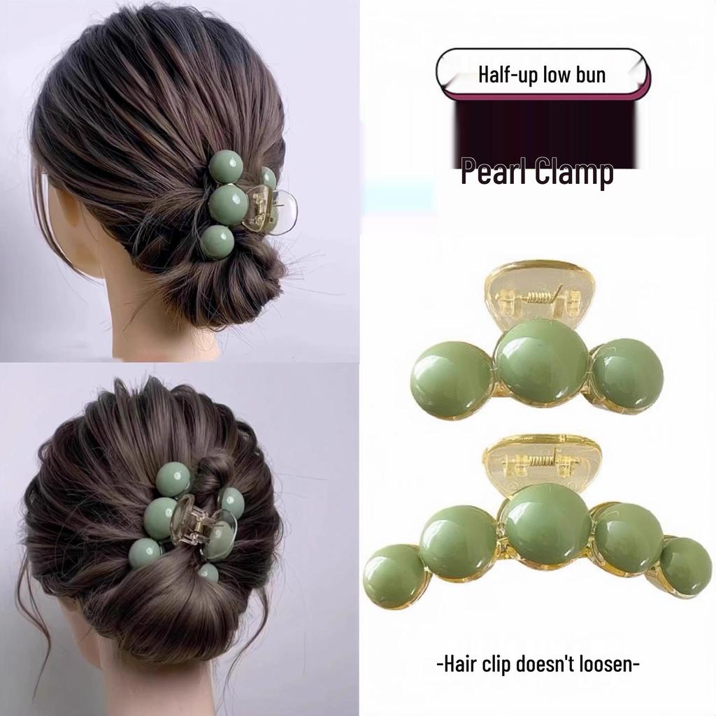 French Acrylic Pearl Shark Hair Clip - Elegant Back-of-Head Hair Accessory