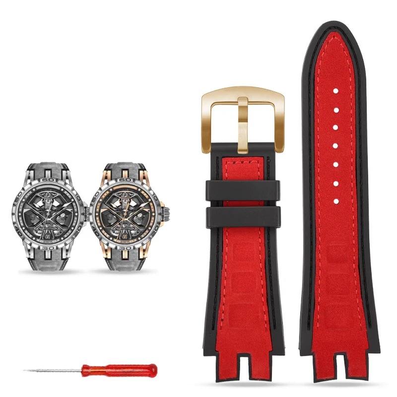 

28 мм Специальный Интерфейс Кожаный Резиновый Ремешок Для Часов Roger Dubuis Серии Evcalibur Мужской Ремешок Водонепроницаемые Аксессуары 28mm