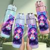 1PC Purple Hair Anime Girl Print 750ml Color Plastic Sports Water Bottle Leakproof Flip Straw Lid Suitable for Sports Office Home Use