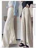 Women's Korean Style High Waist Wide-Leg Knit Pants - Autumn/Winter Fashion, Floor-Length, Straight-Leg Design