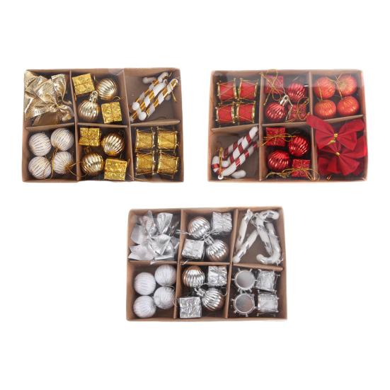 24Pcs/Box Christmas Ornament Gift Box Candy Cane Ball Mini Bowknot Xmas Tree Hanging Ornament Holiday Festival Party Decor Pendant