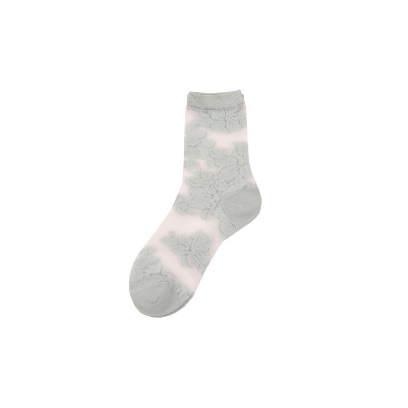 Ladies Spring and Summer New Glass Silk Transparent Lovely Big Flower Crystal Silk Socks