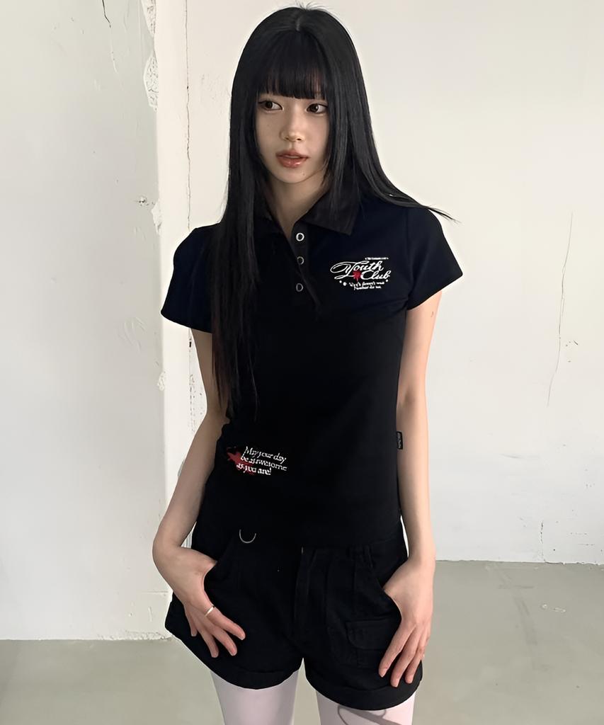 ODDSTUDIO Kitsch Graphic Collared T-Shirt - Black