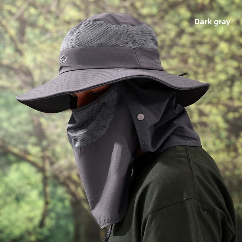 Summer Minimally Embroidered Sun Shading Fisherman Hat With Mask Detachable