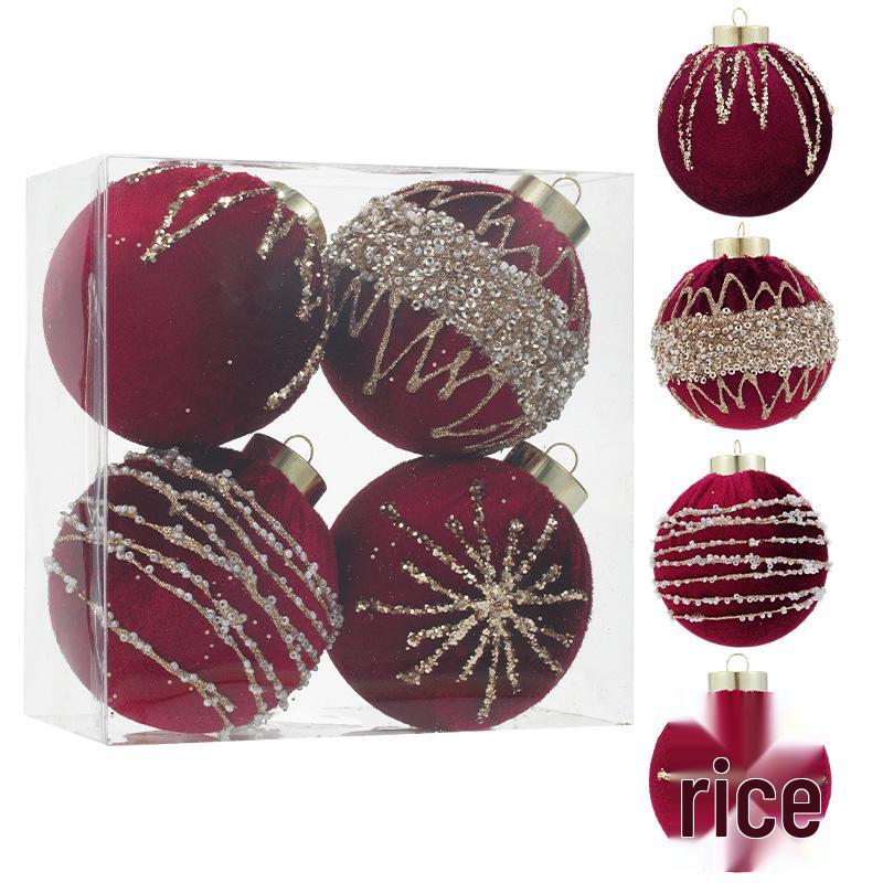 8CM Velvet Wrapped Christmas Ornament Ball with Gold Powder