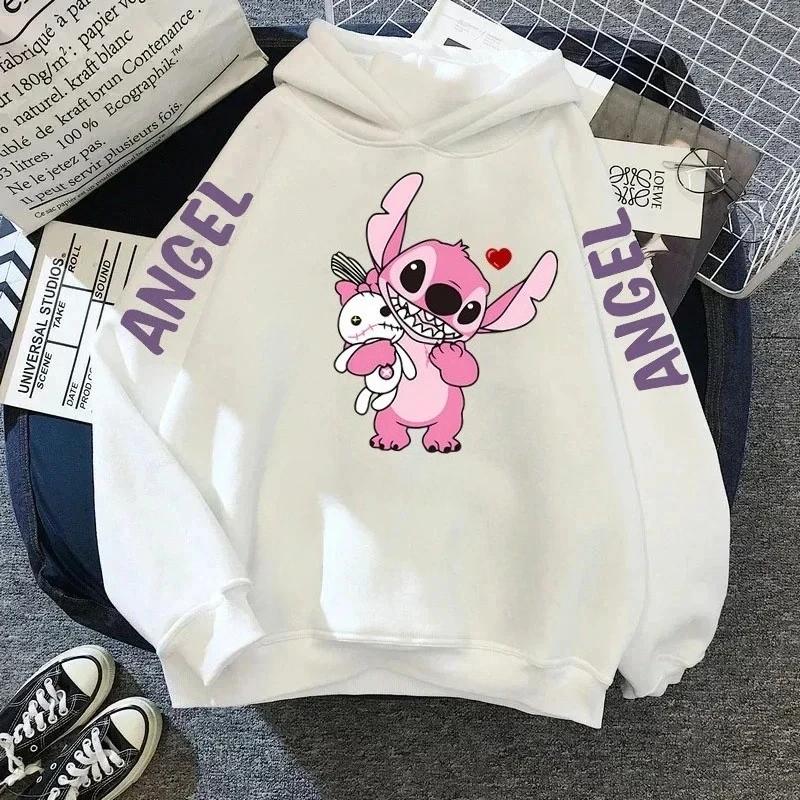 Stitch Angel Cartoon Print Children’s Hooded Sweatshirt Boy Girl Autumn Winter Daily Outdoor Casual Loose Warm Sportswear