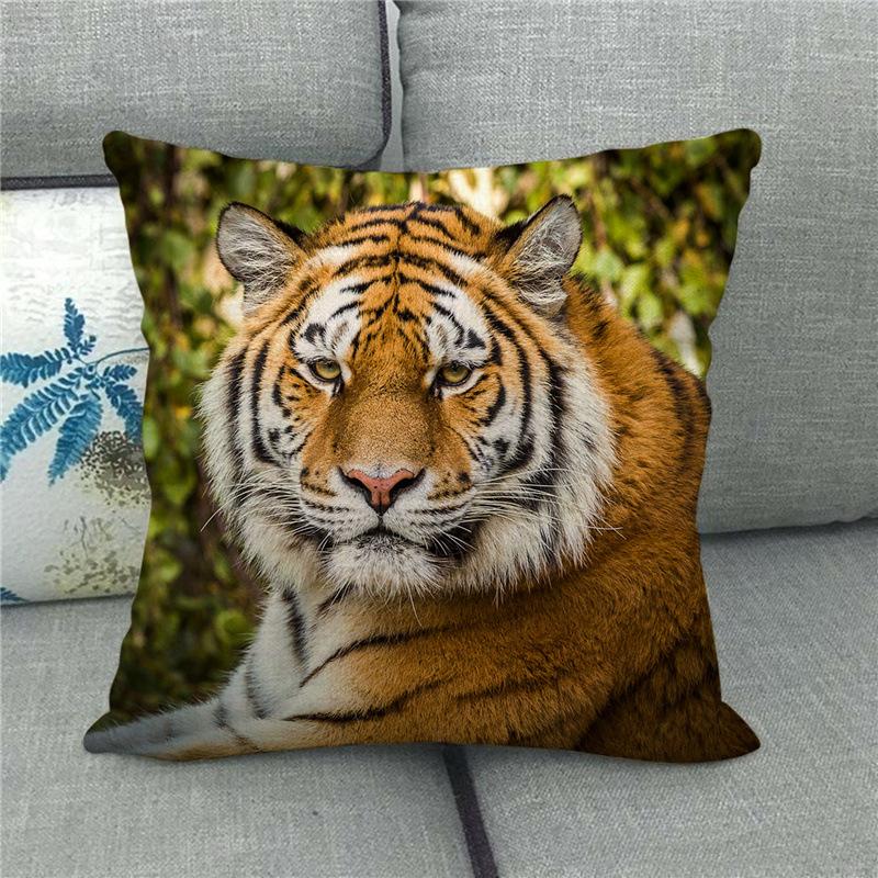 Tiger and Lion Print Pattern Cushion Cover Pillowcase Home Living Room Sofa Bedroom Decorative Pillowcase