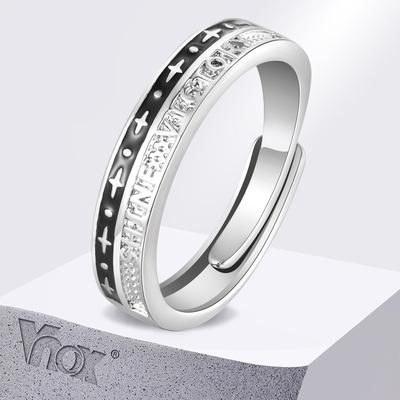 Vnox Two Tones Open Ring for Men,Black  Color Copper Metal Finger Band, Adjustable One-size Stars Rings