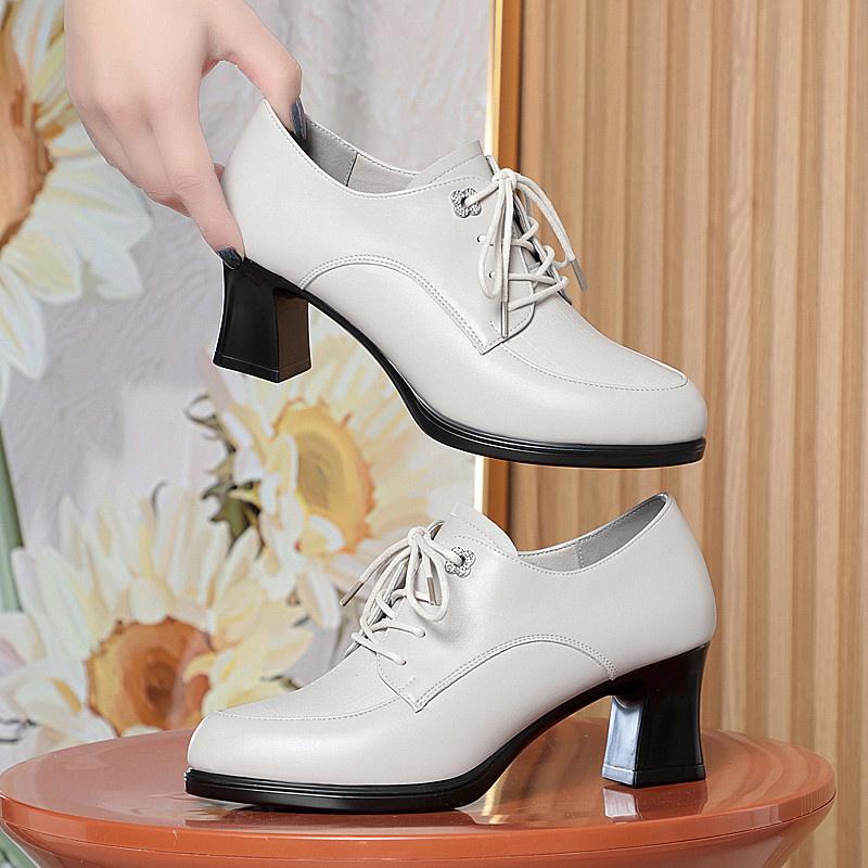 Fashion Spring Autumn Women's Pumps Fashion Deep Mouth Pumps Shoes Comfort Soft Leather Lace up Single Shoes Mother High Heels Shoes