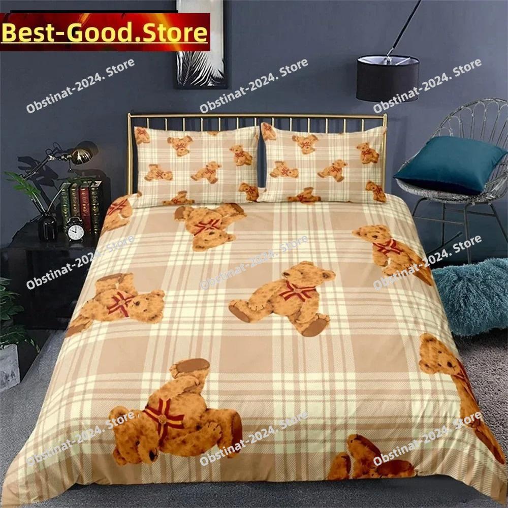 Set da letto con motivo orsacchiotto semplice copriletto federa cartone animato tessile per la casa decorazione camera da letto bambini adulti