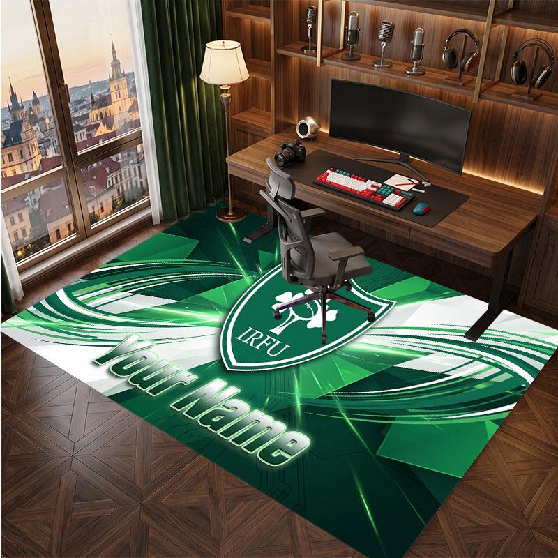 Ireland Rugby Personalized Crystal Velvet Carpet, Customized Name Text Soft Anti‑Slip Rug for Living Room Bedroom