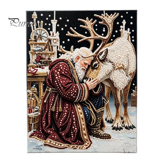 Holiday DIY Ornaments Christmas Faux Pearl Painting Kit, Santa Reindeer Art Relaxing Hobby Kits 3D Angel Wall Craft Kit for Adults, Festive Home Decor