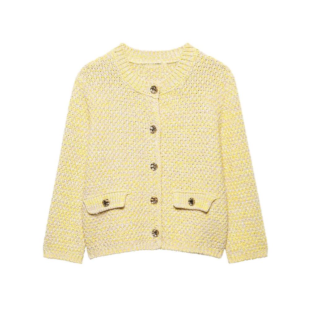 

Женский трикотажный кардиган с текстурой на весну/лето 2025 - Стиль Маленький аромат класса люкс Medium жёлтый