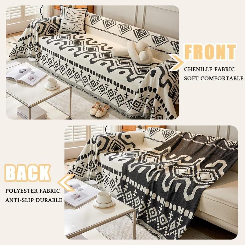 Water Resistant Boho Couch Cover  Covers for 3 Cushion Couch Sofa Pet Friendly Thick Dirt Resistant  Dark Black, 71" X 118"