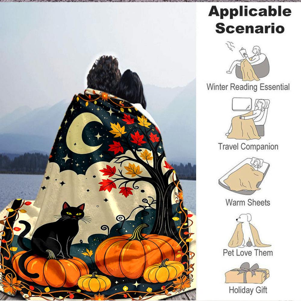 1pc Halloween, Autumn Decor Blanket Lightweight Blanket Throw Blanket For Sofa, Bed, Travel, Camping, Livingroom, Office, Couch, Chair yy251010029