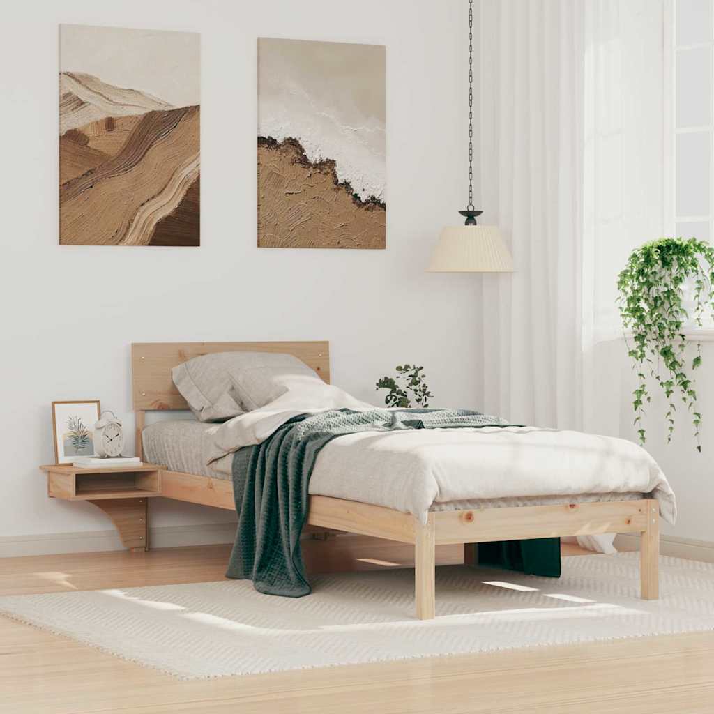 Brown Bed Frame with Headboard 75 x 190 cm Solid Pine Wood