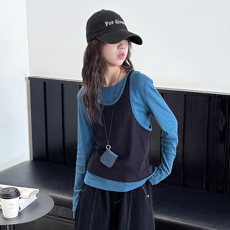 

Autumn 2025 Girls Fashion Set: Base Shirt with Stylish Plaid Pants - Trendy Three-Piece Outfit for Big Kids 140 cm