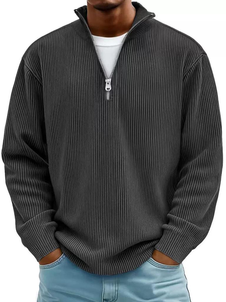 2026 Autumn Men's Casual Corduroy Polo Shirt with Stand-up Collar and Zipper
