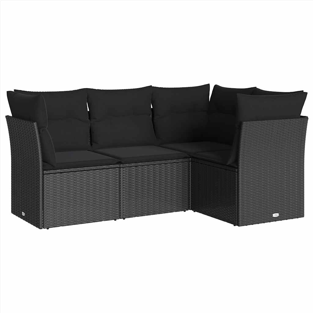 Vidaxl 4-Cz. Garden Lounge Set, Cushions, Black PE Rattan