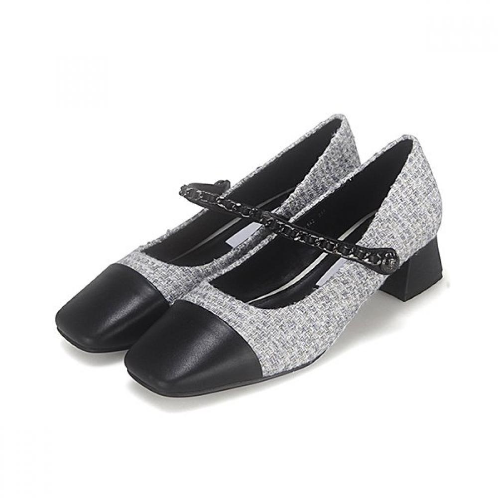 Barbara Tweed Chain Kitten Heel 3cm Mary Jane Pumps Bbg542gy 250mm