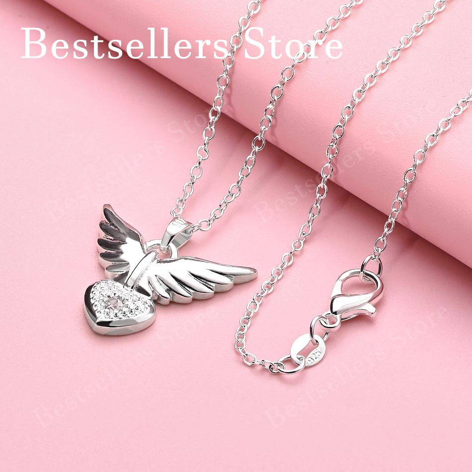 925 sterling silver 16-30 inch exquisite heart-shaped wing pendant necklace, women's fashionable wedding gift jewelry
