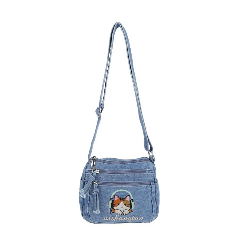 Kätzchen Bestickt Handy Tasche Jeans Tasche Damen Schulter Crossbody Tasche