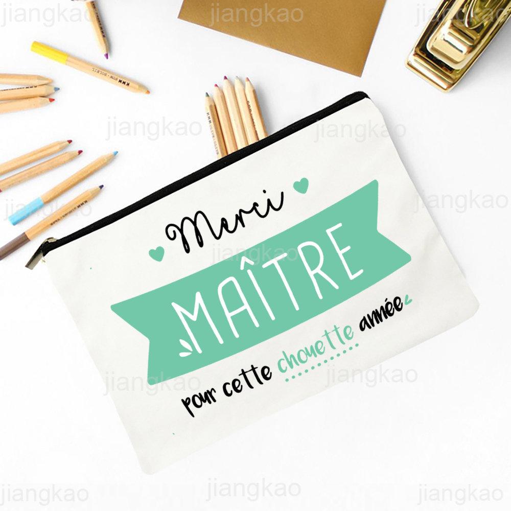 Thank Teacher Print Pencil Case Large Capacity School Stationery Supplies Storage Bags Travel Wash Organizer Gift For Teacher