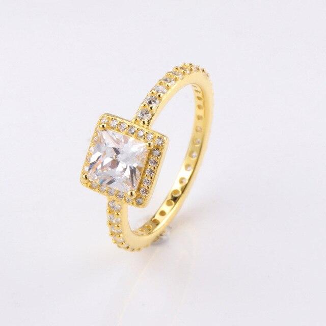 925 Sterling Silver Pan Ring Creative Personalized Square With Crystal Cz Ring For Women Wedding Party Fashion Jewelry