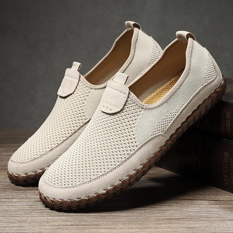 

Men s shoes fly-woven mesh shoes spring and summer low-top elastic mesh cloth flat-soled handmade casual shoes single shoes 47 песочный