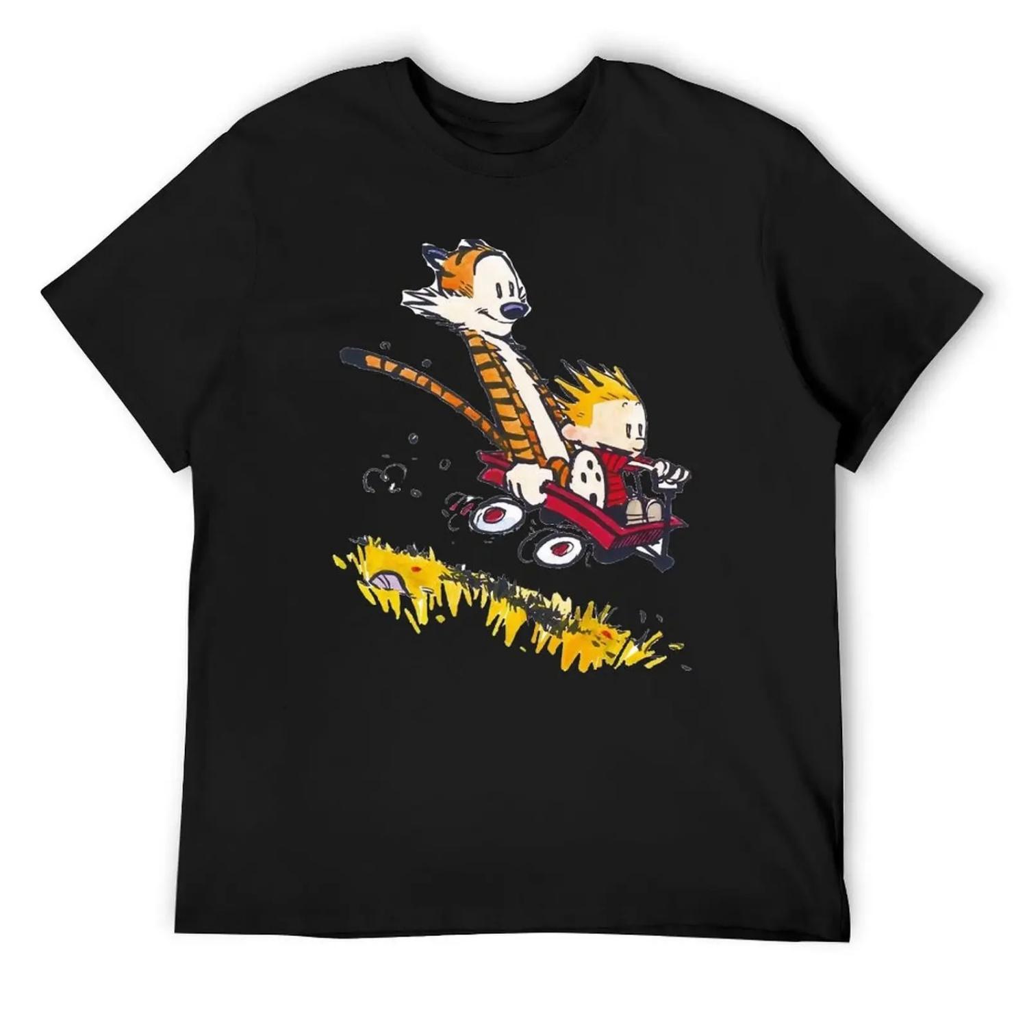 Calvin und Hobbes T-Shirt individuelles Shirt Lustige T-Shirts blaue Sperre Herren Trainingsshirt L schwarz