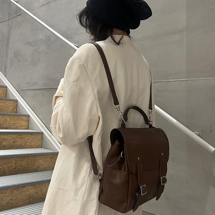 Original Street Style Backpack Travel Casual Waterproof Leather Flip-Top Shoulder Bag Large Women's Travel Bag Handbag Leather Bag