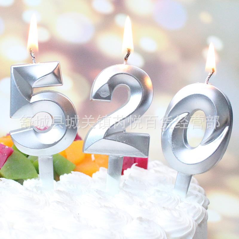 Ny Kreativ Födelsedagstårta Fest Födelsedagsdekoration Tredimensionell Silver Diamant Stor Siffra Ljus