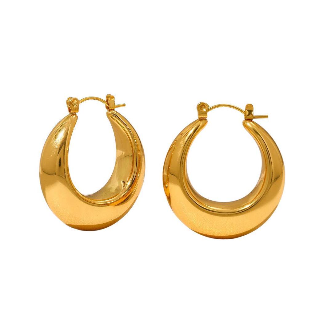 Stainless Steel Hollow Earrings for Women - Fashionable 18K Gold Simple Round Design, Versatile and Trendy Style.