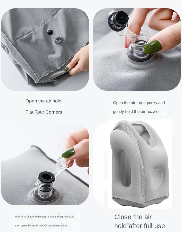 Nuovo Cuscino da Viaggio Gonfiabile con Motivo Portatile Supporto per il Mento Cuscino per il Collo per Aereo Auto Autobus Treno Ufficio Pisolino Riposo Cuscino di Supporto