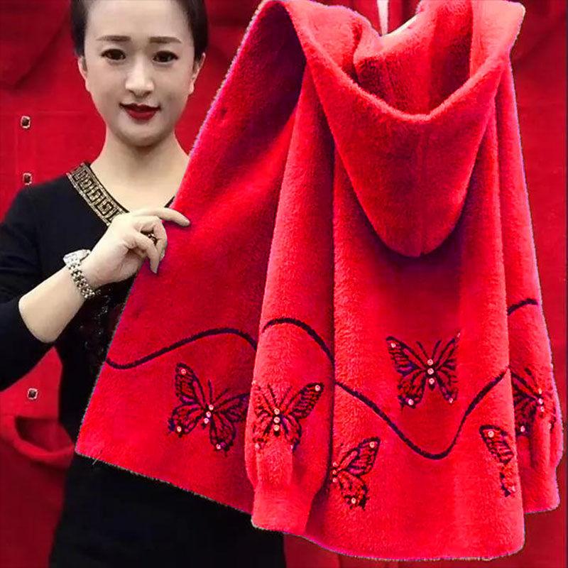 Women's Coat Autumn and Winter Thick Loose Knit Sweater Middle-aged and Elderly Jacket Korean Version of Foreign Style