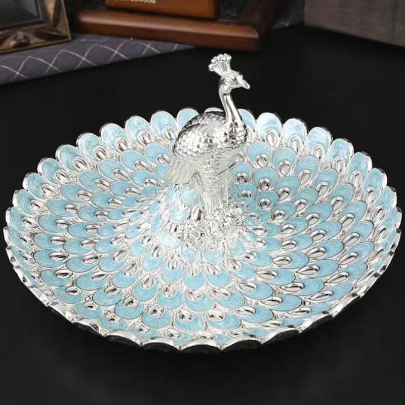 Circular Peacock Shape Tray Dried Fruit Box Living Room Snack Storage Candy Tray Plated Metal Fruit Stand Wedding Decoration