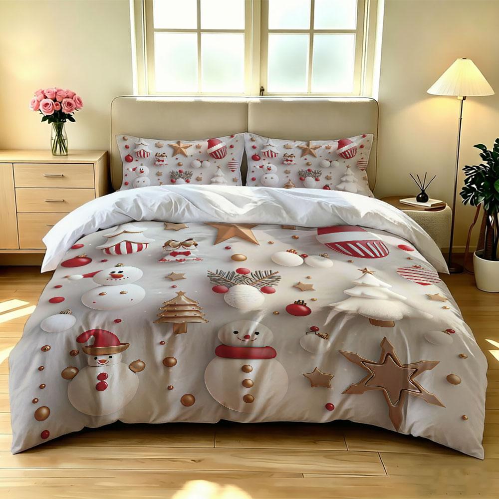 3-piece set (1 bedspread + 2 pillowcases) with Christmas-themed decorations snowmen stars perfect for home decoration