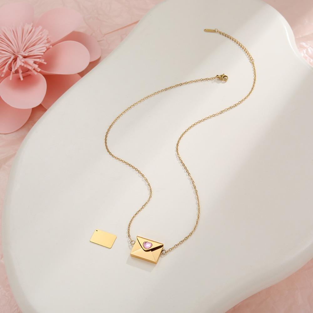 Openable Pendant Sweater Chain Rhinestone Lovers Choker Fashion Envelope Necklace  Gift