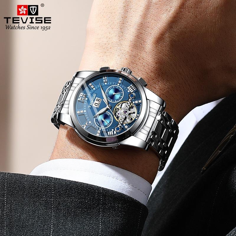 Marca svizzera TEVISE orologio da uomo orologio da uomo orologio alla moda orologio meccanico orologio impermeabile multifunzione