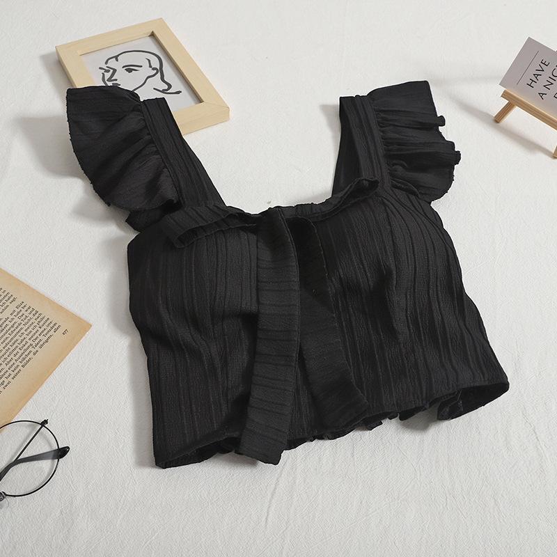 Damen Tanktop Süß Kurz Einfarbig Schleife Neckholder Kurz Rüschen Weste Tops