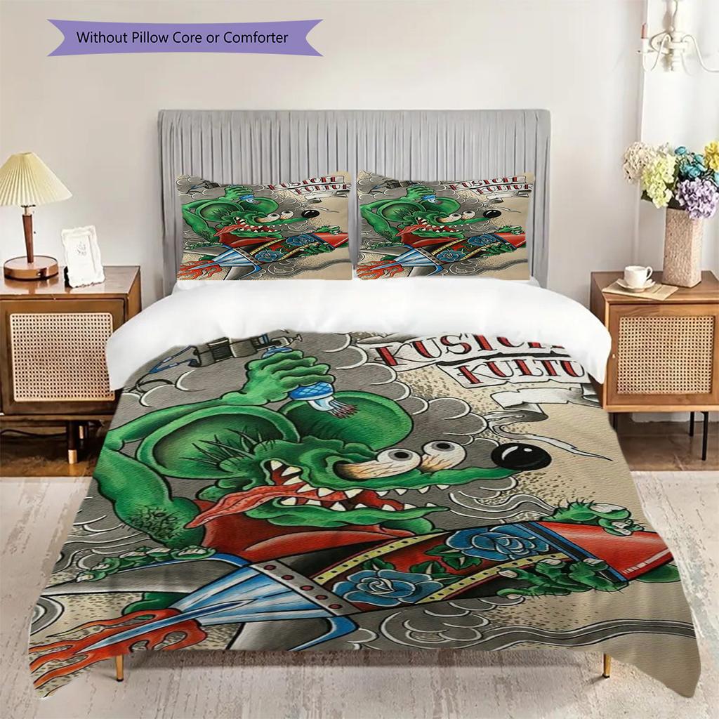 Alien Invasion Monster Car Chase Threepiece Set 1 Duvet Cover 2 Pillowcase Without Core Soft And Comfortable Duvet Cover And Pillowcase