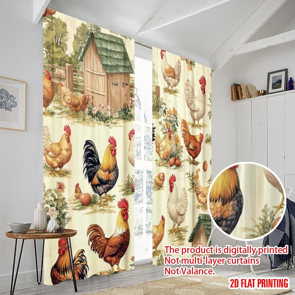 2pcs  2D Plane Printing Print Curtains Farmyard Fowls Versatile Polyester Fabric (without Rod) Decorations Outdoor for Bedroom