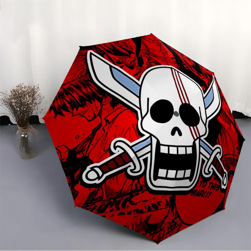 1 Stück One Piece Piratenflagge Totenkopf Automatisches Öffnen/Schließen Faltbarer Tragbarer Regenschirm mit 8-Rippen-Struktur für Damen/Herren, Ganzjahresgebrauch a0901101