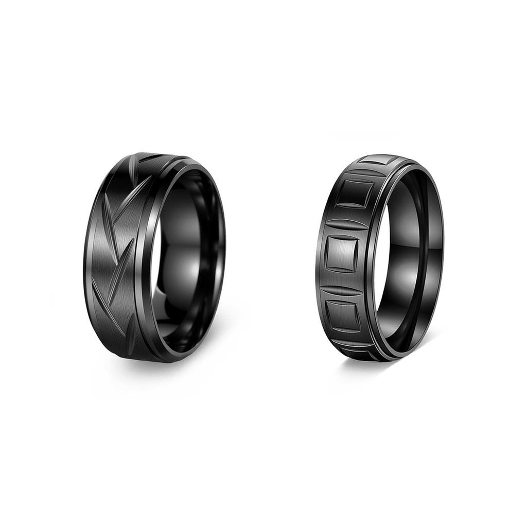 Retro Engraved Stainless Steel Men's Ring - Sanded Titanium, European & American Design, Colorfast