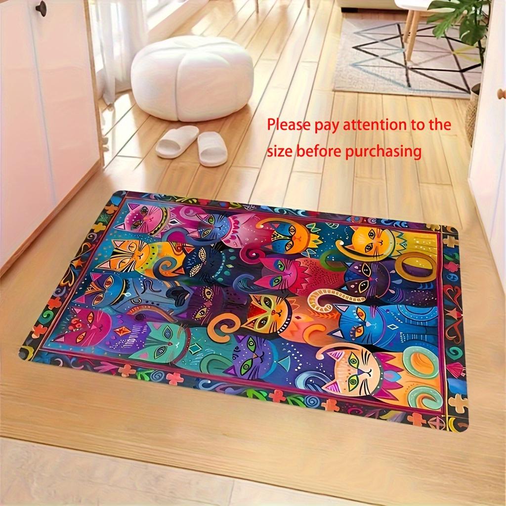 Soft Plush Cat Print Rug - Colorful Non-Slip Mat for Kitchen Living Room Bedroom, Thick Indoor Home Decor Carpet