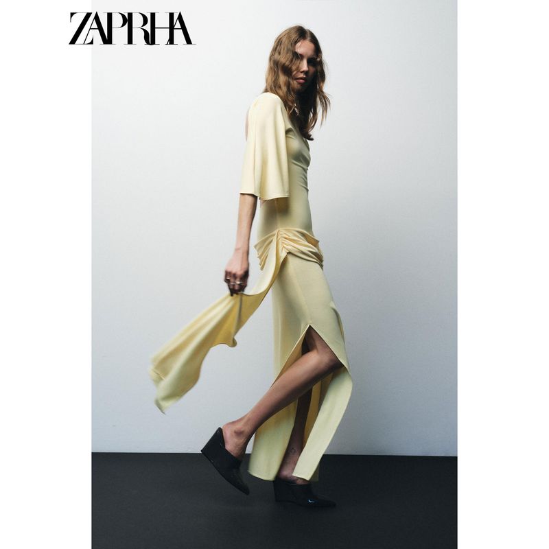 Zaprha 2025 Autumn New Women Elegant Turtleneck Backless Laminated Decoration Pleat Long Dress 4661209