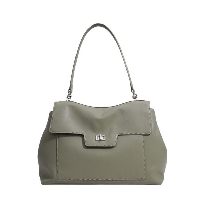 Simple Commuting Fashion Large Capacity Women's Bag Two-layer Cowhide Solid Color Shoulder Genuine Leather Armpit Crossbody