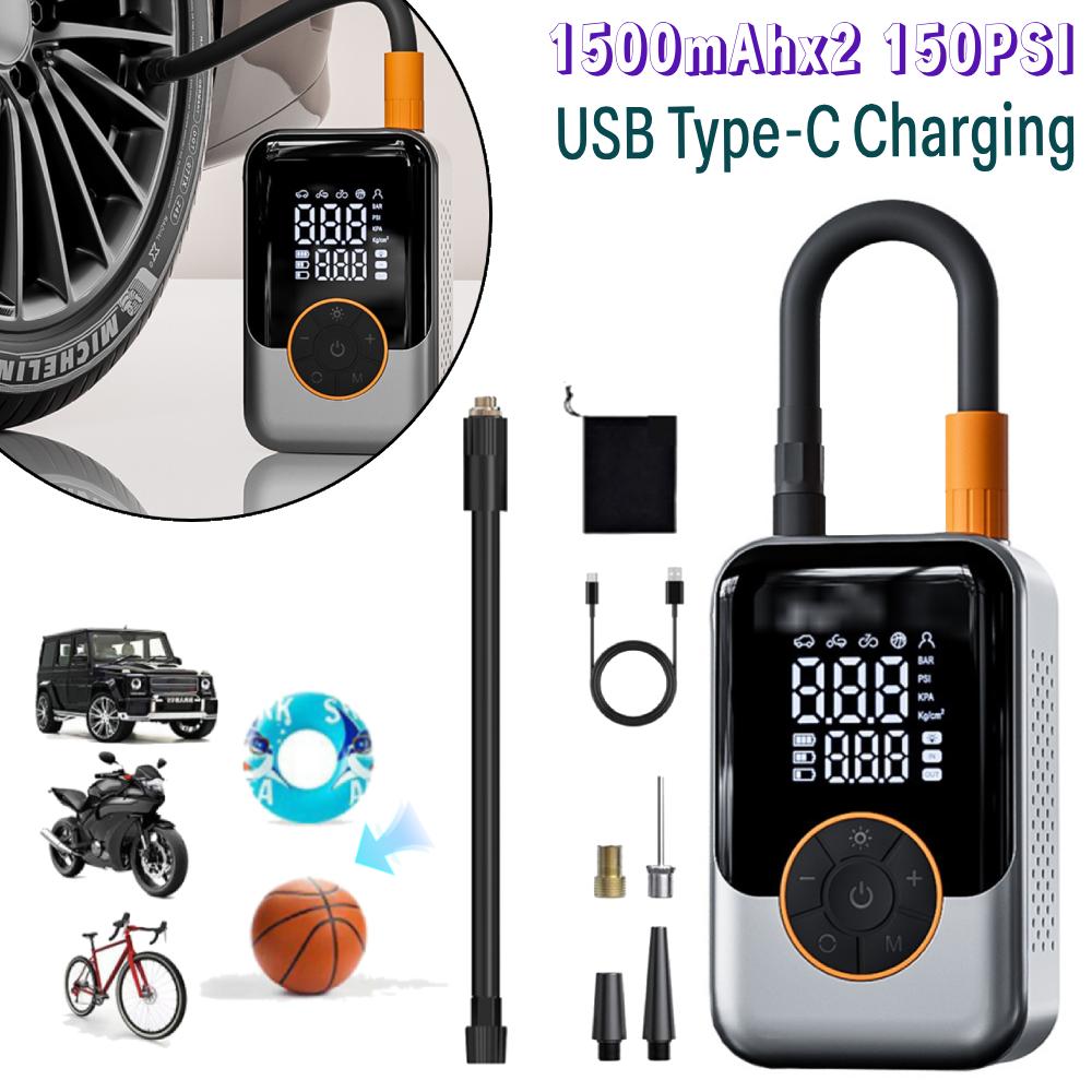 Wireless Car Inflation Pump 1500mAhx2 150PSI USB Type-C Charging Quick Charging Tire Pressure Car Tire Wireless Air Pump